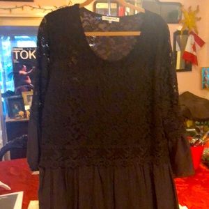 Indigo Soul brown lace dress, 2XL, LS, layered, scoop neck, cotton poly donde